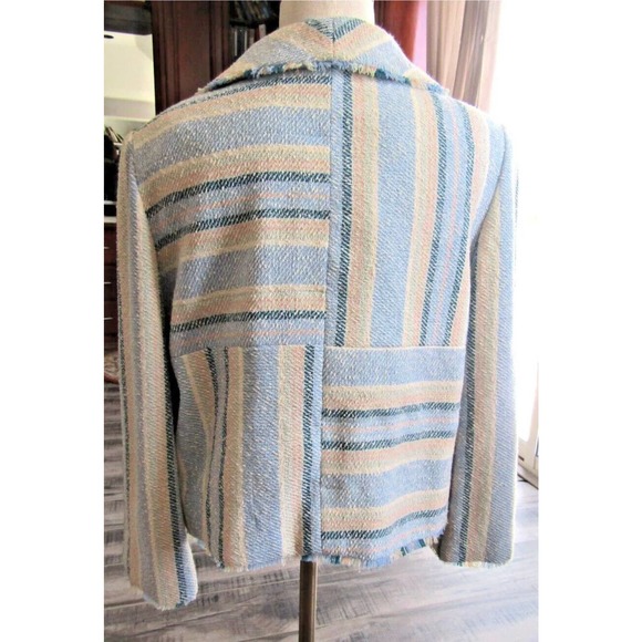 Chanel Blue & Beige Striped Wool Blend Jacket Coat Size 42, Medium - Picture 6 of 12